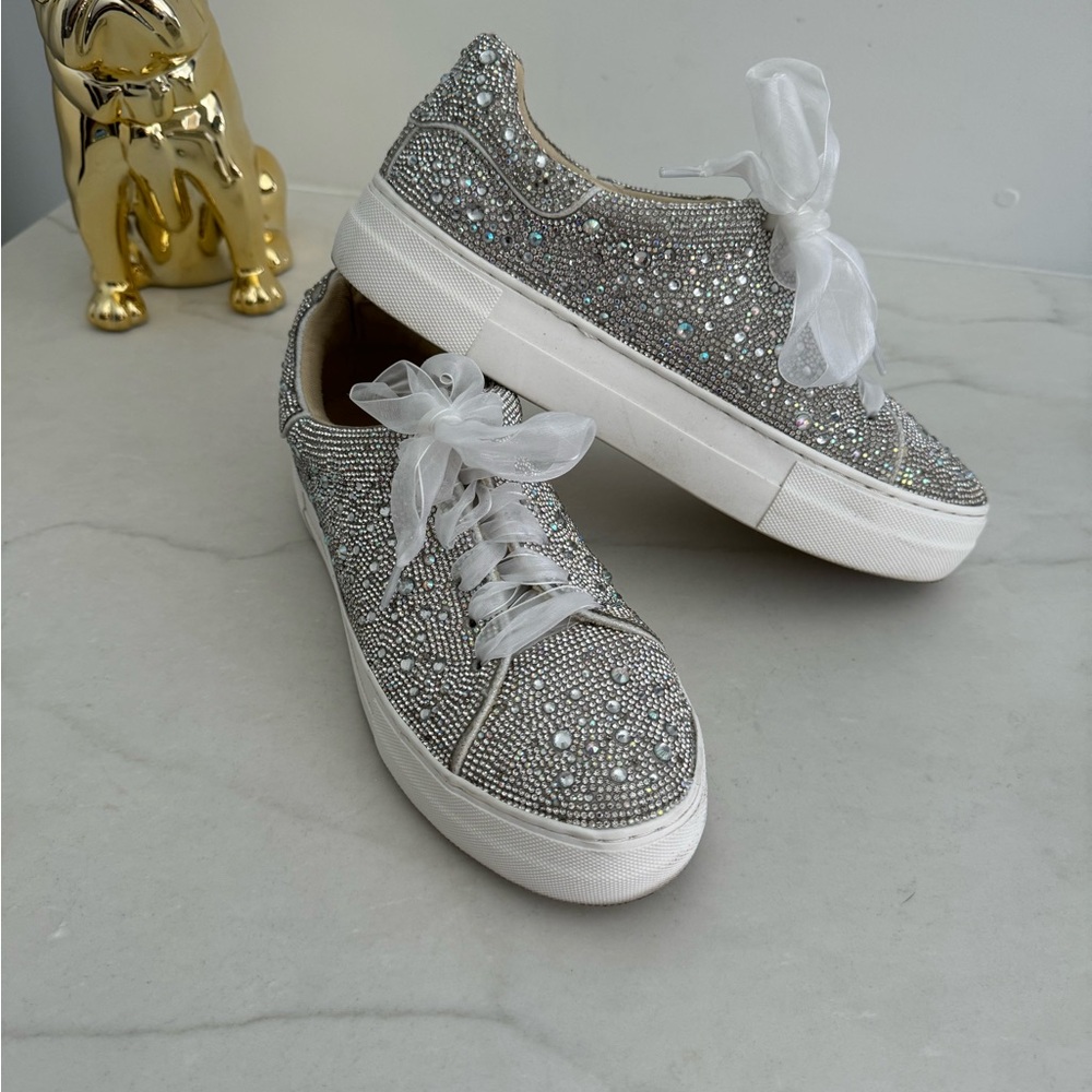 Sparkly Silver Sneakers with White Ribbon Laces